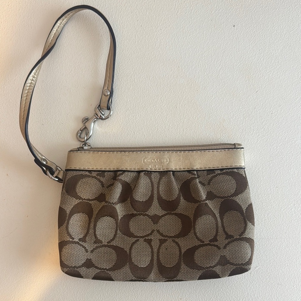 Coach Brown and Cream Signature Clutch